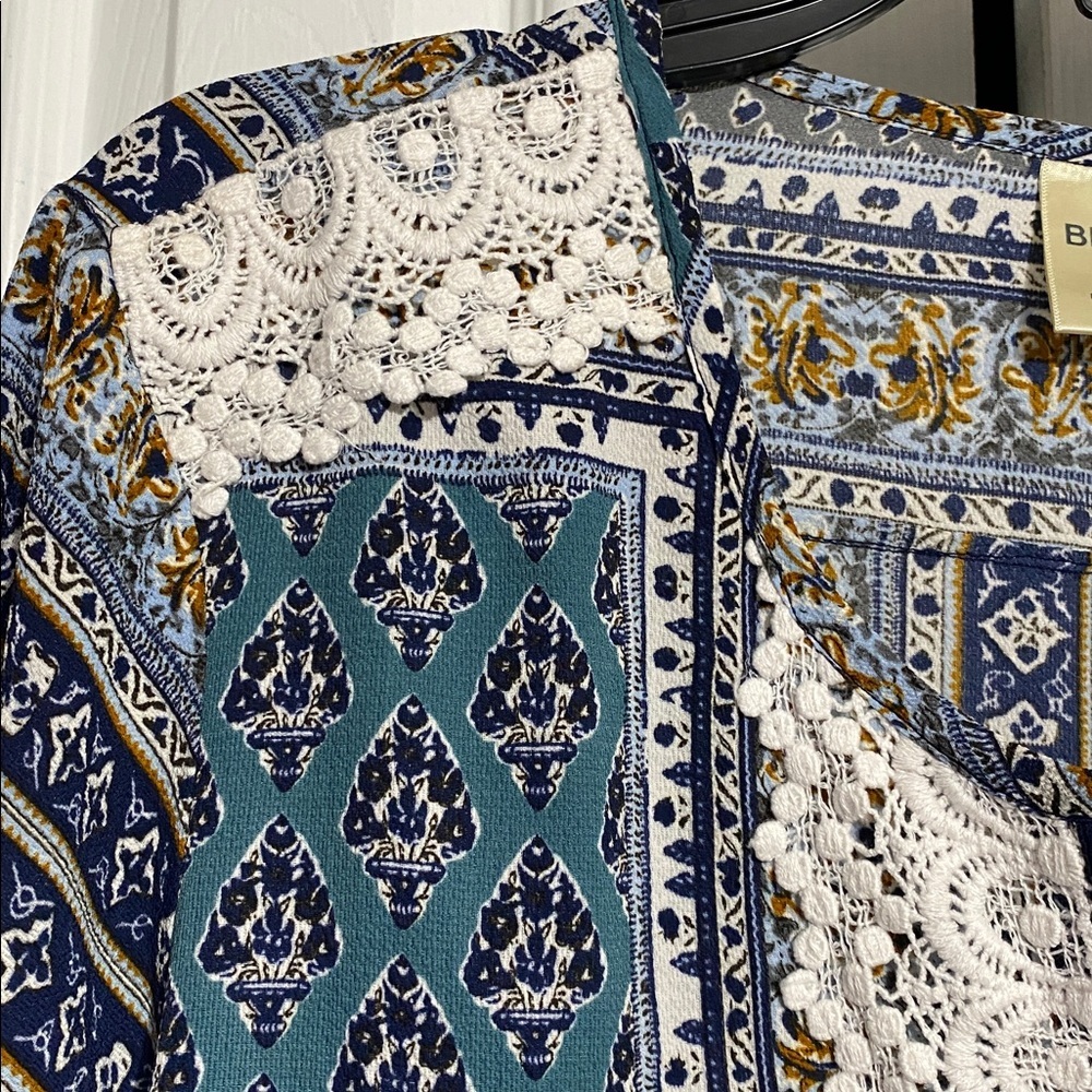 Blair Boho smock style patchwork lace trim multicolor top size XL - Picture 4 of 14